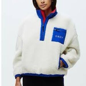 Obey Oversized Chiller Anorak 1/2 Zip Fleece Pullover Jacket Off White Size: S